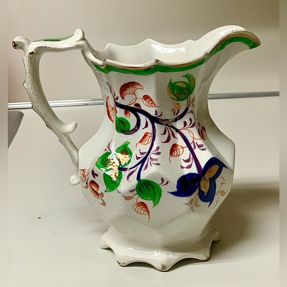 19th Century Gaudy Welsh Unrecorded Pattern Octagonal Footed Jug Handled Pitcher - Picture 2 of 16